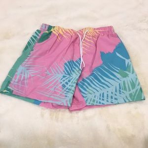 Men's Pink Tropical Print Swim Board Shorts